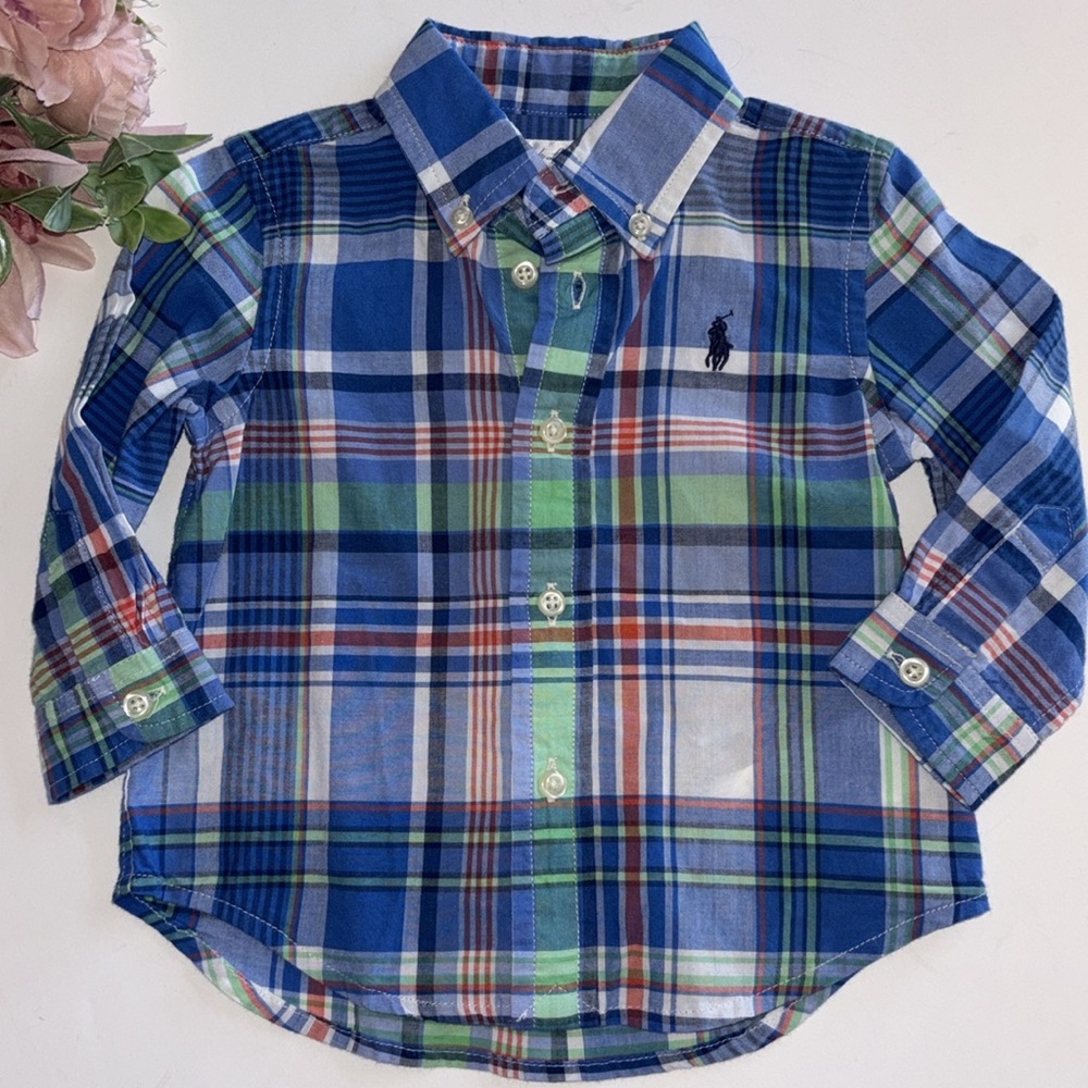Ralph Lauren Baby Boy Blue Plaid 9M Button Down Shirt Ralph Lauren 9M Boys